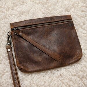 Rough and Tumble Rustic Pecan Brown Leather Wristlet Clutch
